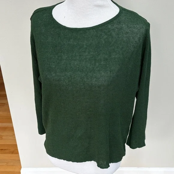 Eileen Fisher Deep Green Long Sleeve Top, Sz L - Picture 1 of 6
